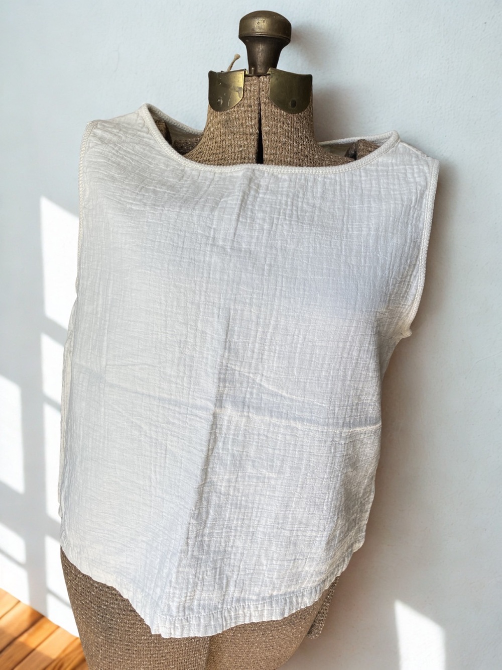 Max Studio Cream White Cotton Gauze Tank Top